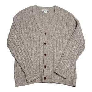 Orvis USA Made Wool Nylon Tan/Gray Cardigan‎ Sweater Men's Medium
